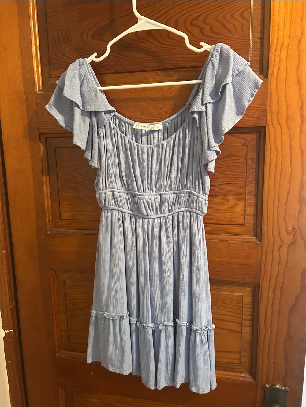 Altar'd State Light Blue Ruffle Sleeve Mini Dress